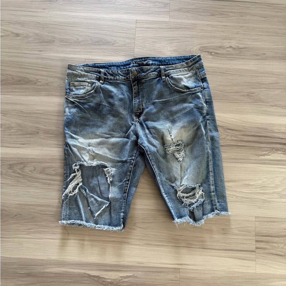 Crysp denim Distressed Blue Denim Cutoff Shorts